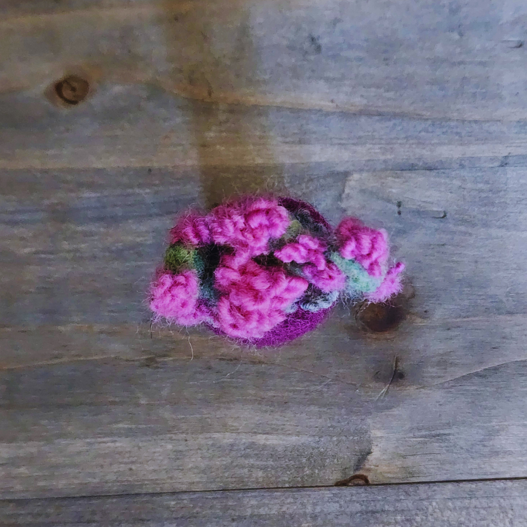 Handmade Wool Flowering Prickly Pear Cactus, No Thorns