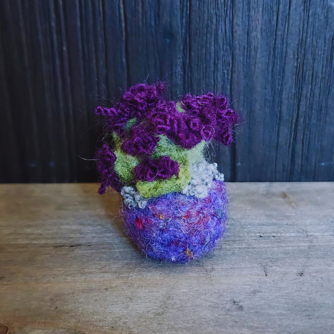 Handmade Wool Flowering Prickly Pear Cactus, No Thorns