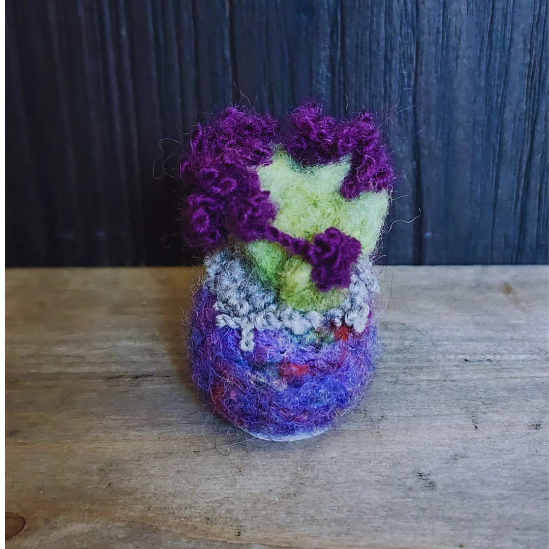 Handmade Wool Flowering Prickly Pear Cactus, No Thorns