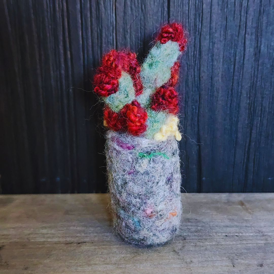 Handmade Wool Flowering Prickly Pear Cactus, No Thorns