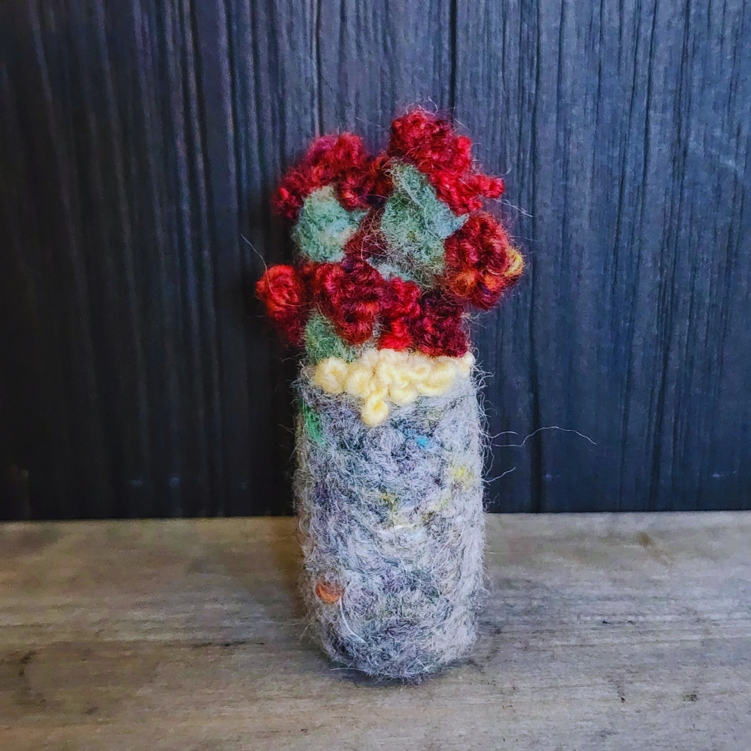 Handmade Wool Flowering Prickly Pear Cactus, No Thorns