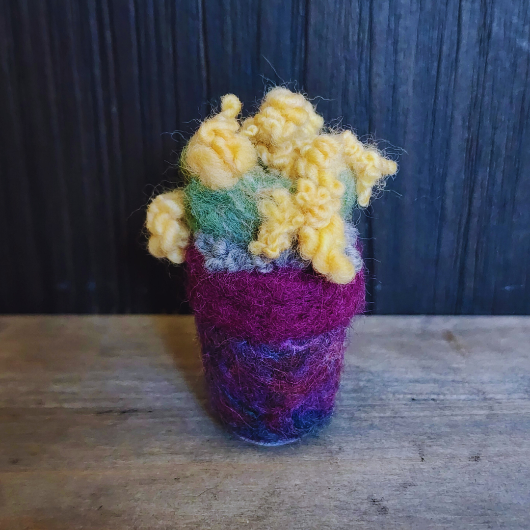 Handmade Wool Flowering Prickly Pear Cactus, No Thorns
