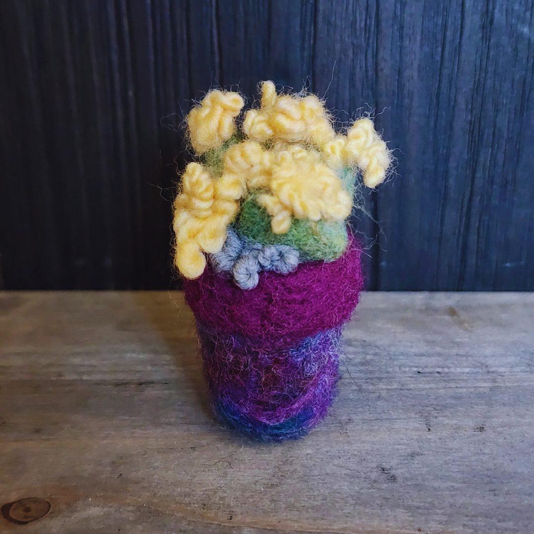 Handmade Wool Flowering Prickly Pear Cactus, No Thorns