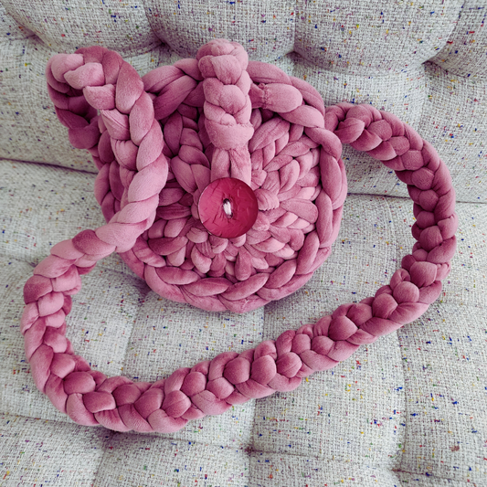 Round Mauve Velvet Chunky Yarn Crossbody Bag