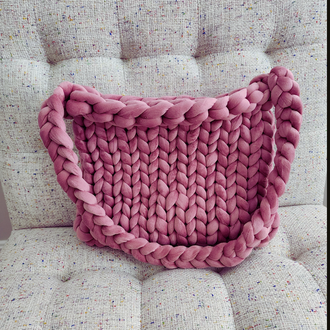 Large Single Stitch Mauve Velvet Chunky Yarn Crossbody Bag