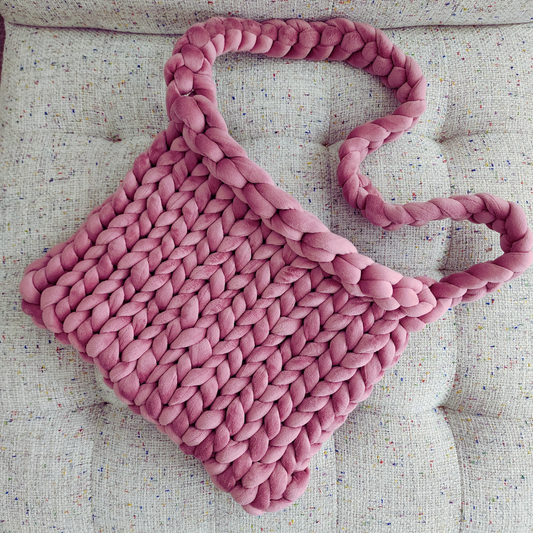 Large Single Stitch Mauve Velvet Chunky Yarn Crossbody Bag