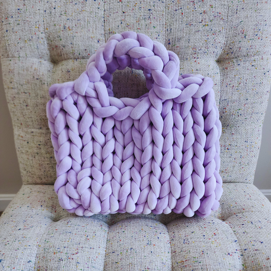 Large Single Stitch Lilac Velvet Chunky Yarn Tote with Braided Handle
