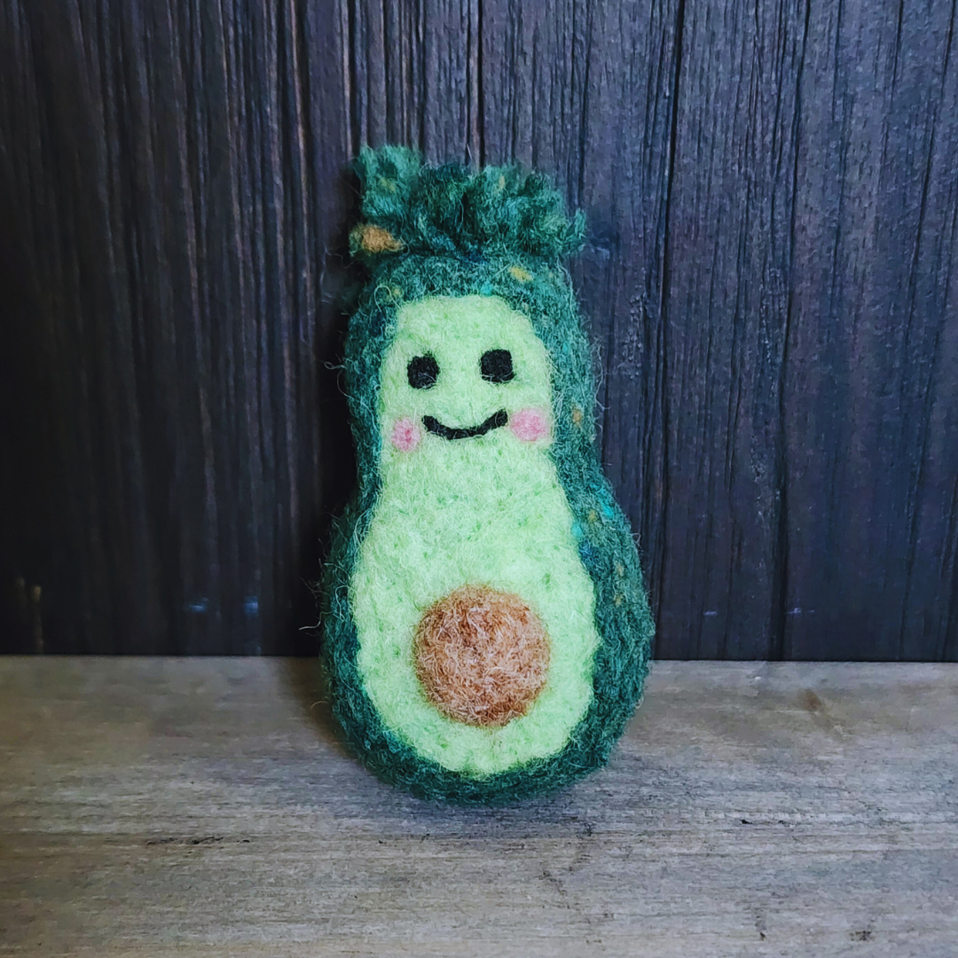 Handmade Needle-Felted Baby Avocado Keychain & Bag Charm