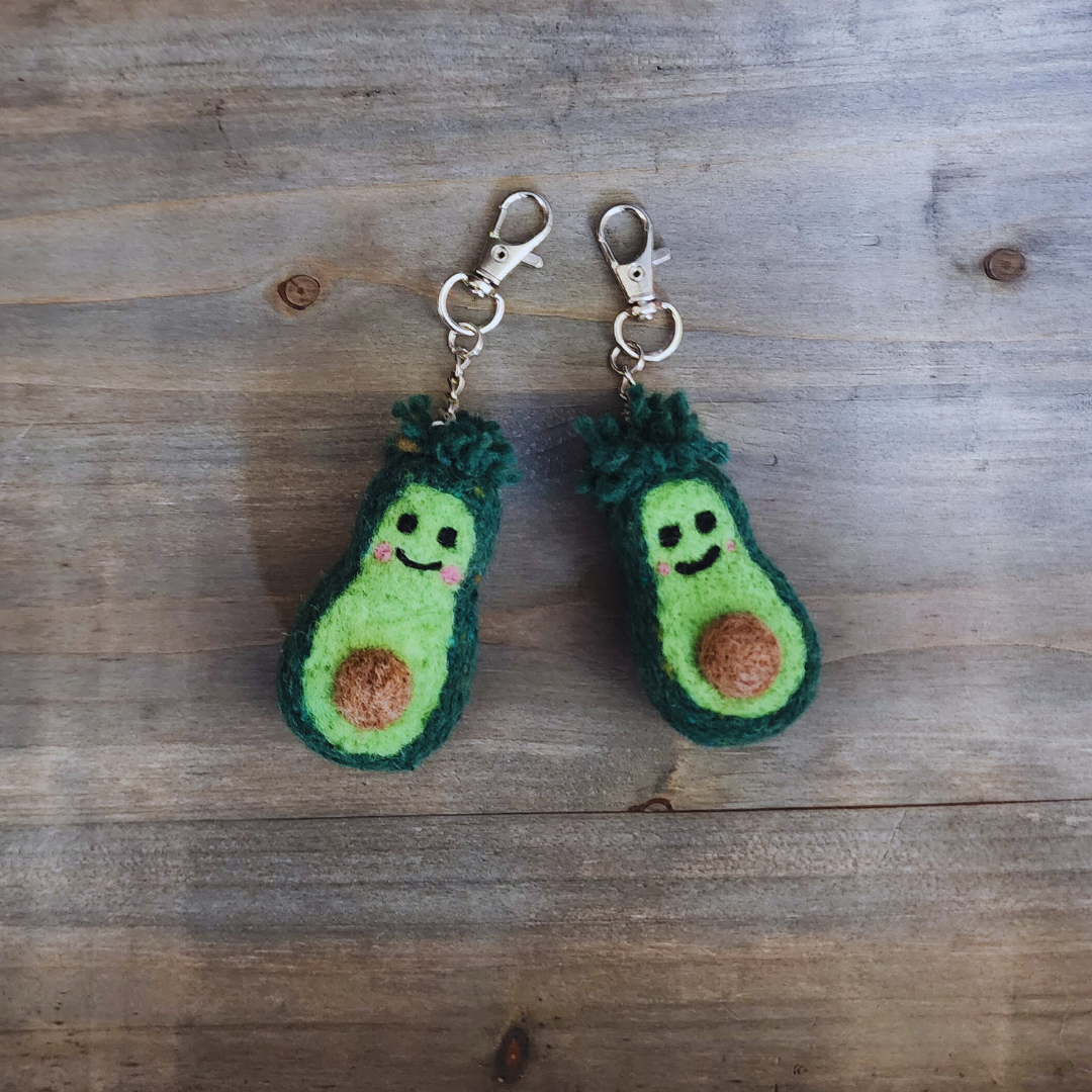 Handmade Needle-Felted Baby Avocado Keychain & Bag Charm