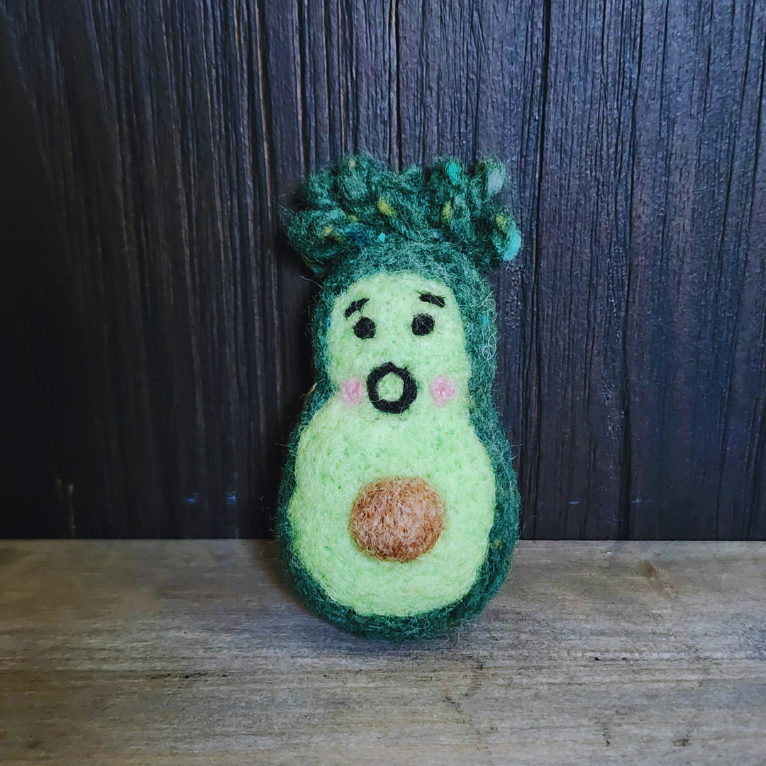 Handmade Needle-Felted Baby Avocado Keychain & Bag Charm