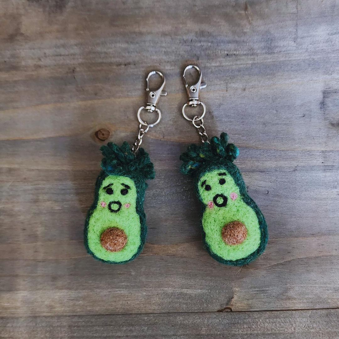 Handmade Needle-Felted Baby Avocado Keychain & Bag Charm