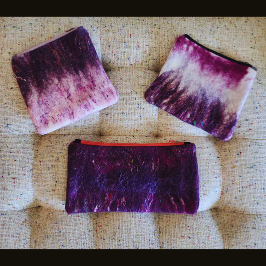 BATCH 003: Wet Felted Purple Coin Purses with Zipper Closure